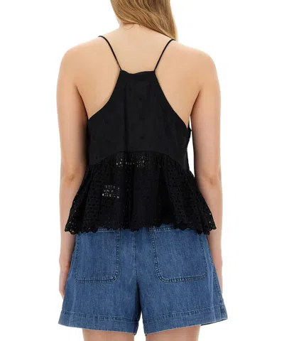 Isabel Marant Étoile Button Eyelet Peplum Top With Spaghetti Straps In Black