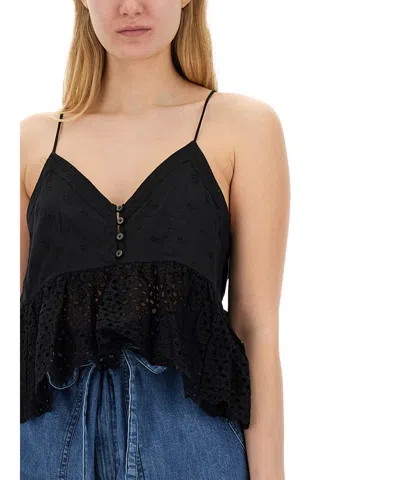 Isabel Marant Étoile Button Eyelet Peplum Top With Spaghetti Straps In Black