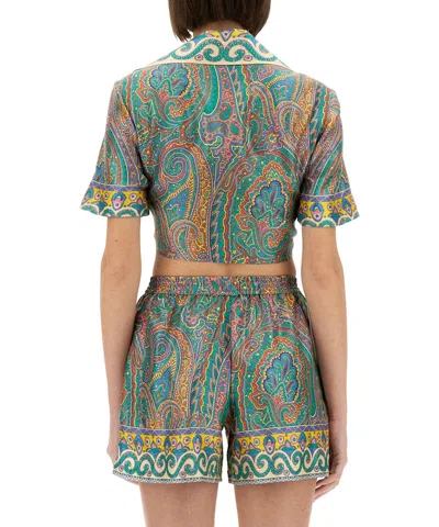 Etro Paisley Jacquard Cropped Silk Shirt In Multi