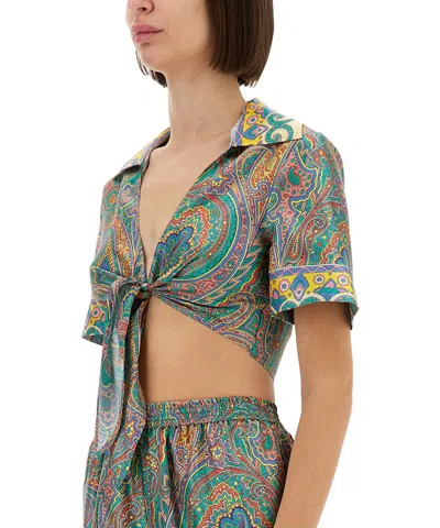 Etro Paisley Jacquard Cropped Silk Shirt In Multi