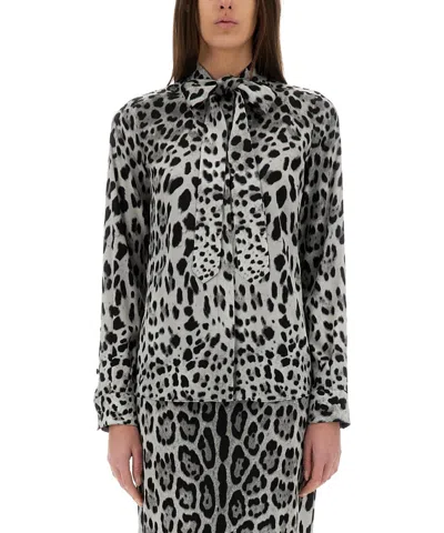 Dolce & Gabbana Leopard Print Silk Satin Shirt