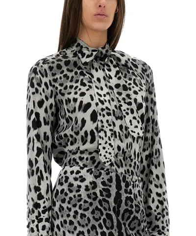 Dolce & Gabbana Leopard Print Silk Satin Shirt
