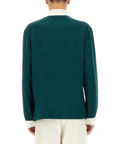 Casablanca Green Polo Shirt With Classic Collar And Logo Lettering On The Front