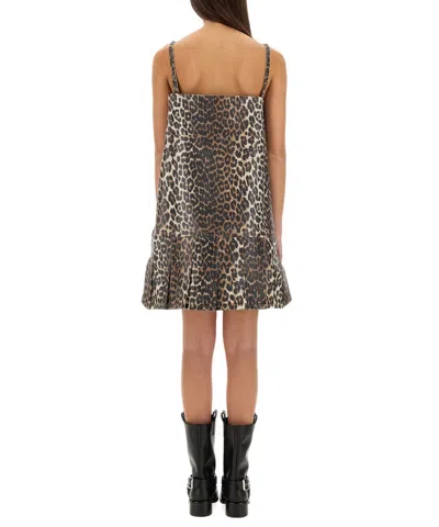 Ganni Leopard Print Denim Mini Dress