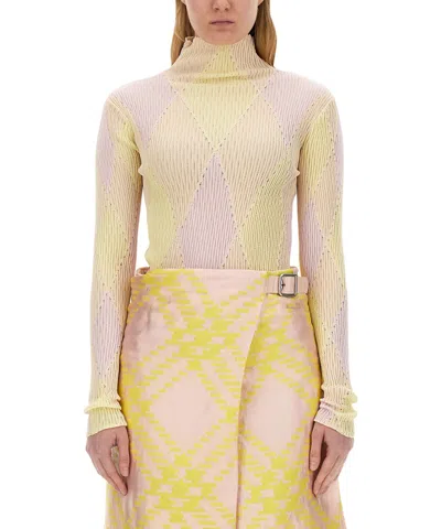 Burberry Fitted Ribbed Sweater With Diamond Pattern