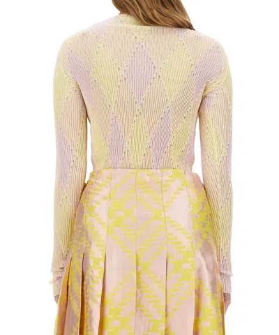 Burberry Fitted Ribbed Sweater With Diamond Pattern