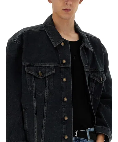 Saint Laurent Jeansjacke Im Distressed-look In Black