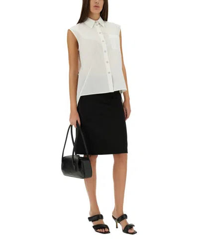 Helmut Lang Sl Apex Tailsleeveless White Cotton Poplin Shirt In White