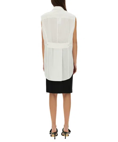 Helmut Lang Sl Apex Tailsleeveless White Cotton Poplin Shirt In White