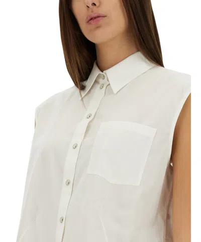 Helmut Lang Sl Apex Tailsleeveless White Cotton Poplin Shirt In White