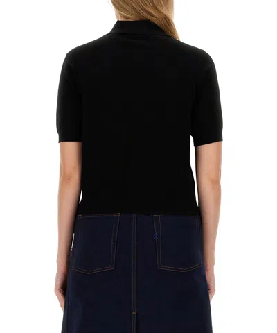 Burberry Ekd Detailed Short Sleeved Ribbed Polo Top In Black