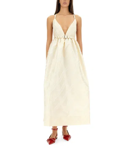 Ganni Stripe-pattern Midi Dress In White
