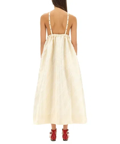 Ganni Stripe-pattern Midi Dress In White