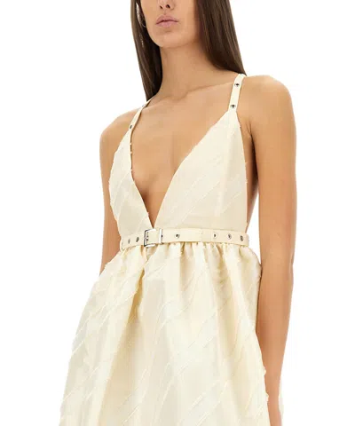 Ganni Stripe-pattern Midi Dress In White