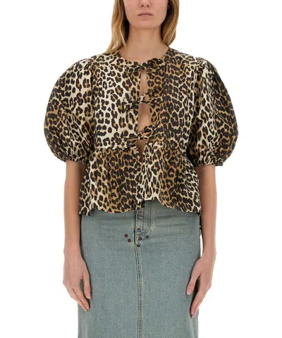 Ganni Blouse With Animal Pattern