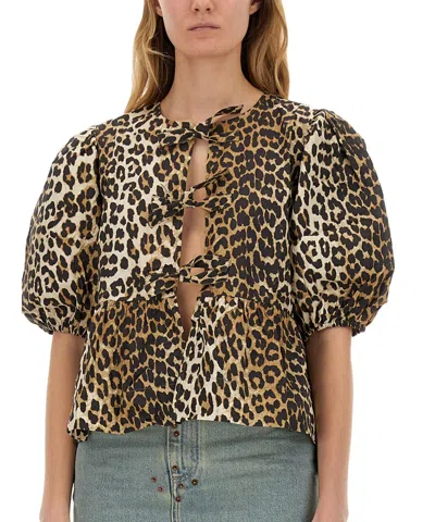Ganni Blouse With Animal Pattern