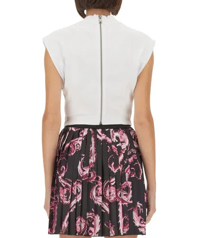 Versace Jeans Couture White Top With Logo And Cap Sleeves In White