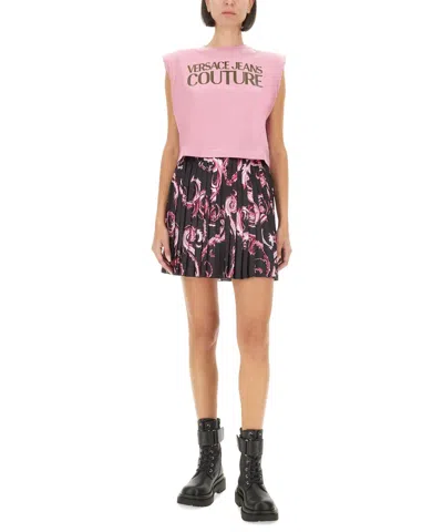 Versace Jeans Couture Graphic Print Pleated Mini Skirt