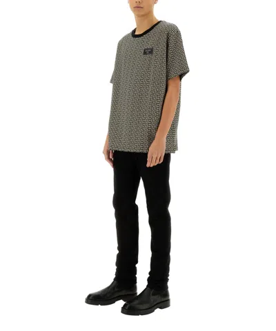 Balmain Grey T-shirt With Logo Applied On The Chest And All-over Labyrinth Motif In Cotton Man