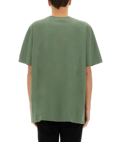 Balmain Green Crewneck T-shirt With Logo Lettering On The Front