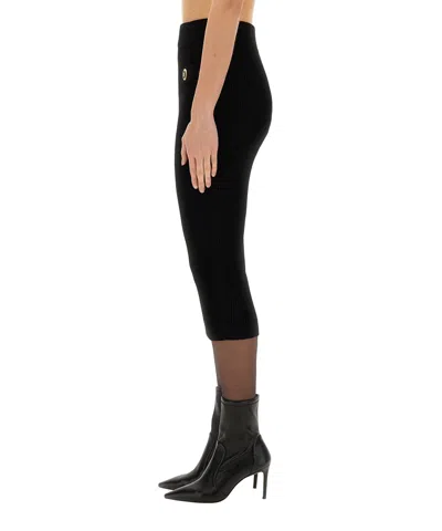 Balmain Ribbed High Waist Midi Skirt With Button Detailing