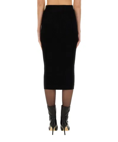 Balmain Ribbed High Waist Midi Skirt With Button Detailing