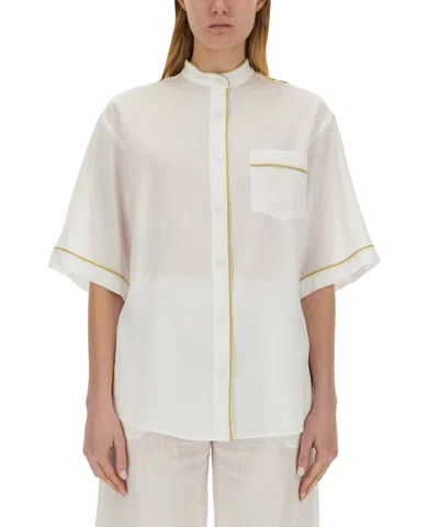 Fabiana Filippi Linen Shirt With Short Sleeves And Chest Pocket In White