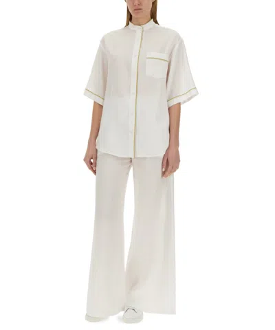 Fabiana Filippi Linen Shirt With Short Sleeves And Chest Pocket In White