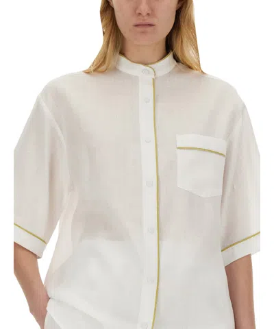 Fabiana Filippi Linen Shirt With Short Sleeves And Chest Pocket In White