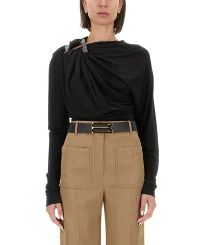 Victoria Beckham Long-sleeved Draped Knitted Top In Black
