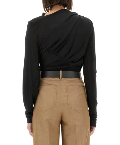 Victoria Beckham Long-sleeved Draped Knitted Top In Black