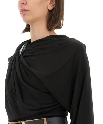 Victoria Beckham Long-sleeved Draped Knitted Top In Black