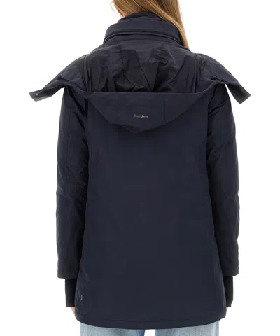 Herno Waterproof Jacket With Hood And High Collar In Blue