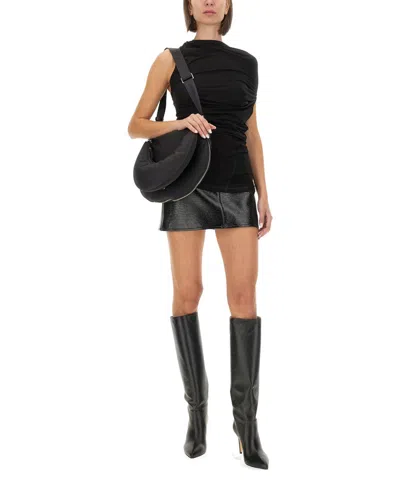 Helmut Lang Asymmetric Sleeved Draped Top With Embroidered Detail In Black