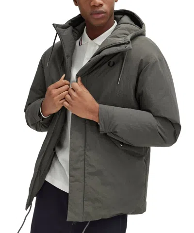 Fred Perry Padded Jacket With Hood And Drawstrings In Gray