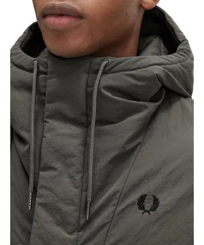 Fred Perry Padded Jacket With Hood And Drawstrings In Gray