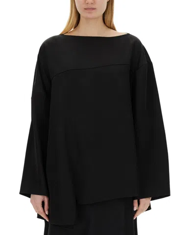 Jil Sander Asymmetrical Black Top With Unique Silhouette In Black