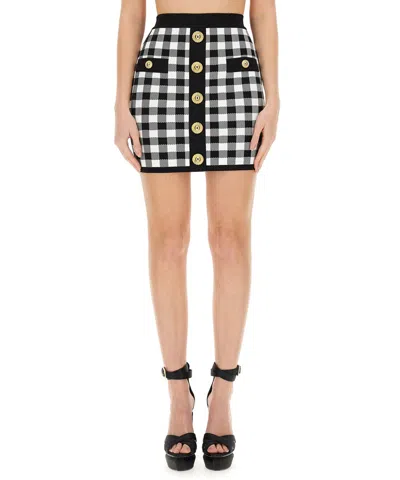 Balmain Logo Button Vichy Skirt