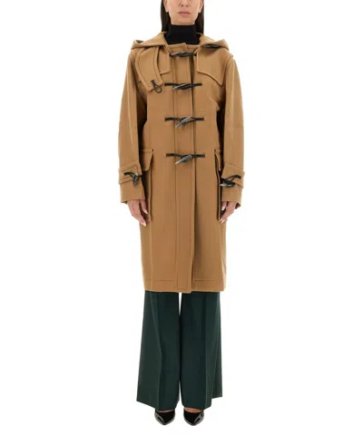 Victoria Beckham Hooded Long Length Structured Coat In Brown