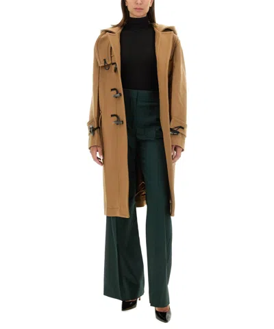Victoria Beckham Hooded Long Length Structured Coat In Brown
