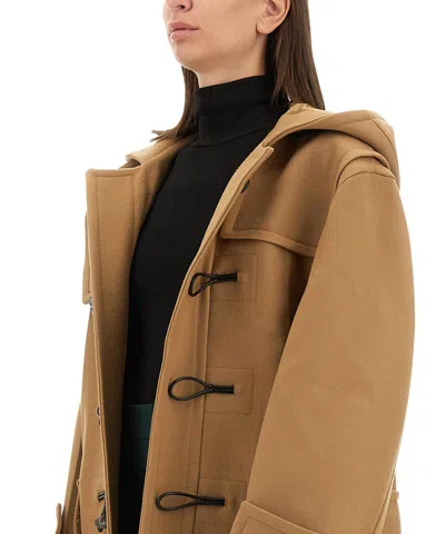 Victoria Beckham Hooded Long Length Structured Coat In Brown