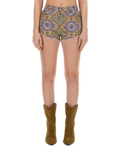Etro Ethnic Print Denim Shorts