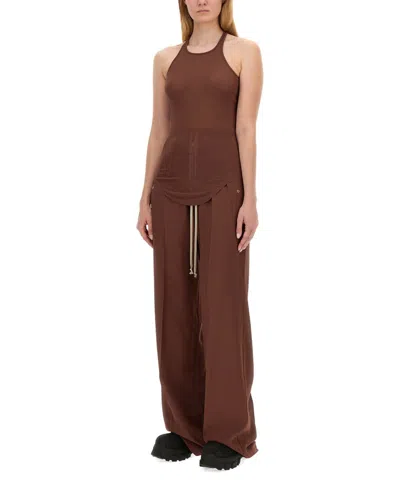 Rick Owens Ribbed Racerback Tank Top In Brown