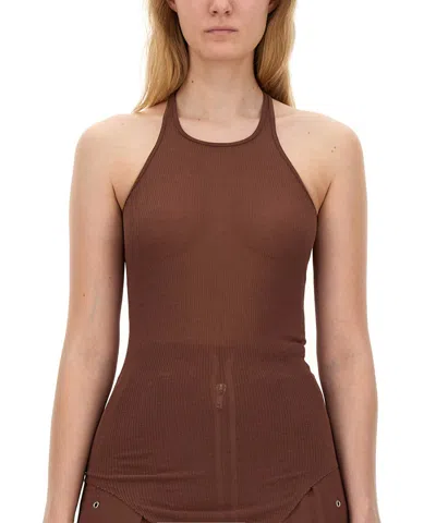 Rick Owens Ribbed Racerback Tank Top In Brown
