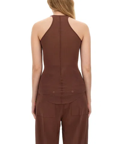 Rick Owens Ribbed Racerback Tank Top In Brown