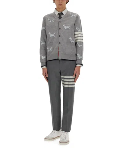 Thom Browne Embroidered Striped Wool Cardigan Pockets In Multi