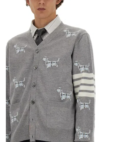 Thom Browne Embroidered Striped Wool Cardigan Pockets In Multi