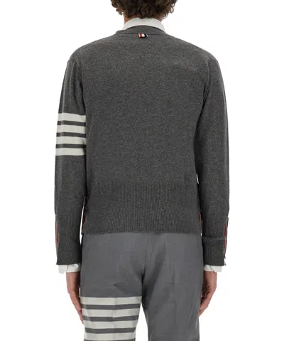 Thom Browne Cashmere Cardigan With Grosgrain Ribbon Trim In Gray
