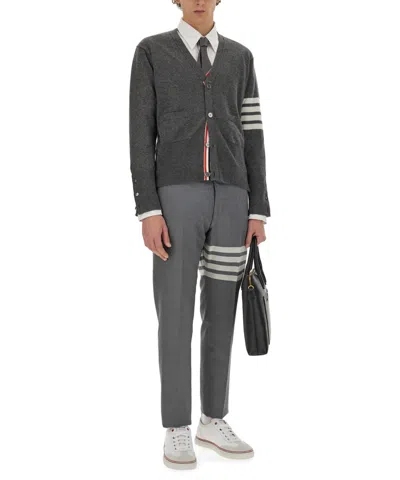 Thom Browne Cashmere Cardigan With Grosgrain Ribbon Trim In Gray