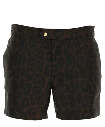 Tom Ford Leopard Print Tailored Swimsuit With Buckle Detail In Black